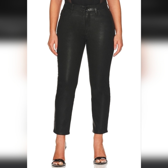 Good American Good Classic High Rise Ankle Cropped Coated Denim Jeans Black 14 - Picture 14 of 14